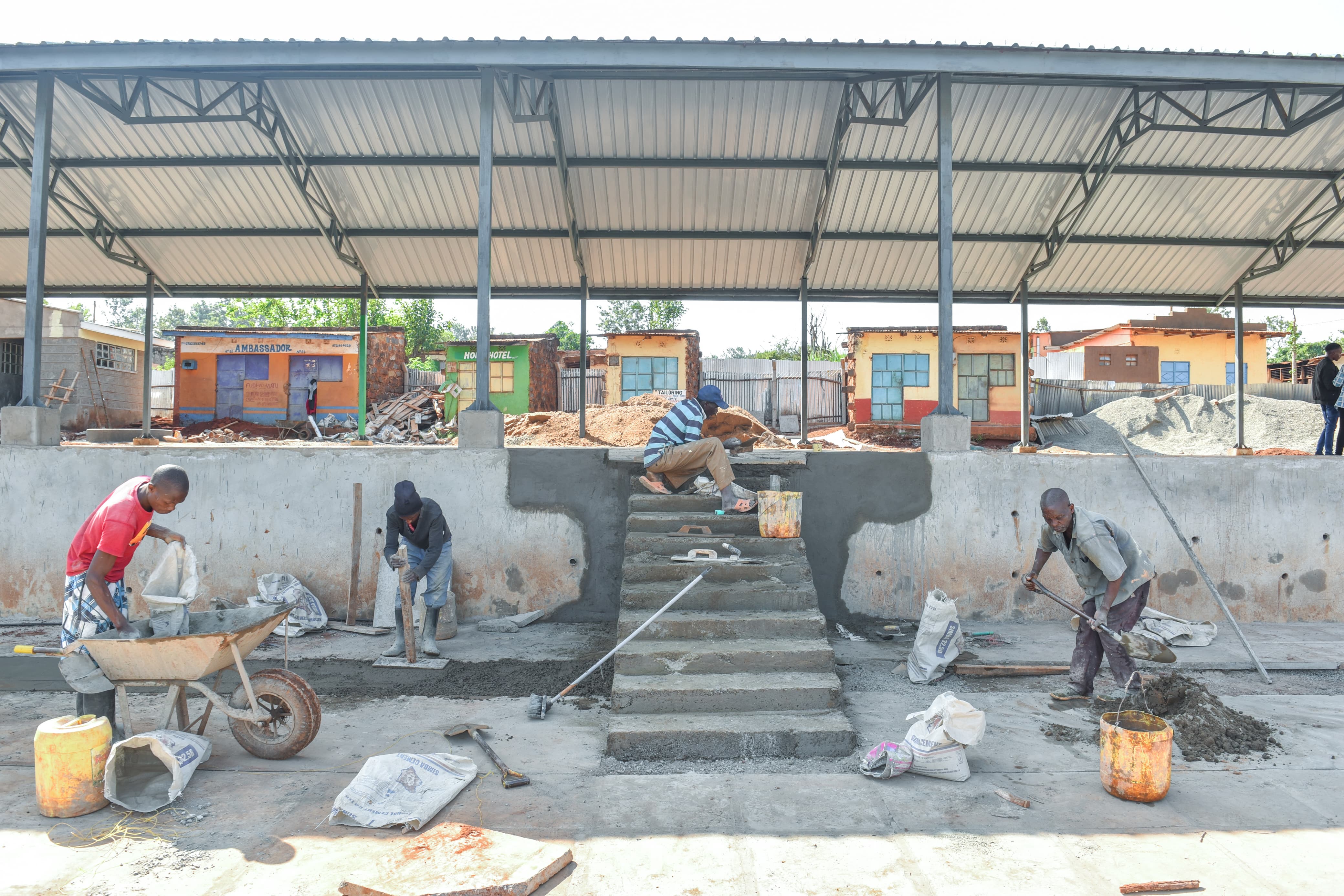The ongoing construction of Togonye and Riakiania markets in Kirinyaga County.
